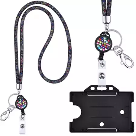 Kristall Lanyard + Ausweis JOJO + Kartenhalter Halskette Schlüsselband 8 FARBEN