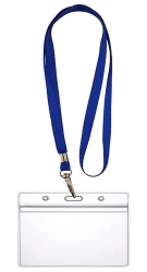 Ausweishülle ZIP Kartenhalter flexibel horizontal wasserdicht Ausweise Karten Impfpass Namensschilder ID-Card Schutzhülle 0,80mm transparent + 360° Umhängeband Lanyard BLAU